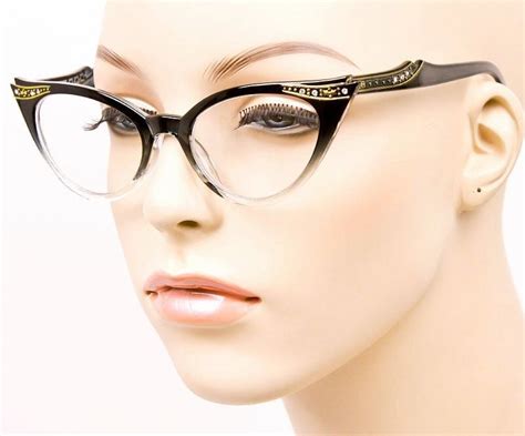 Sexy Cat Eye Black Gradient Clear Pinup Crystals Fashion Eyeglasses