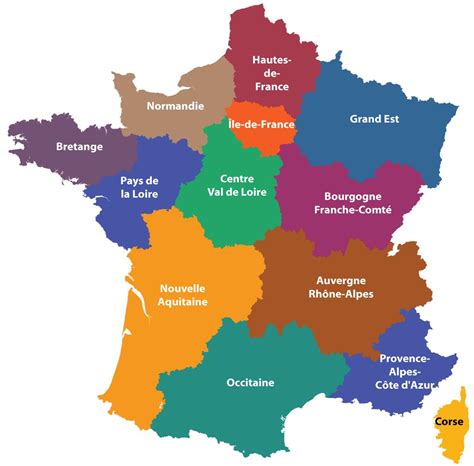 Mapa das regiões da França mapa político e de Estado da França