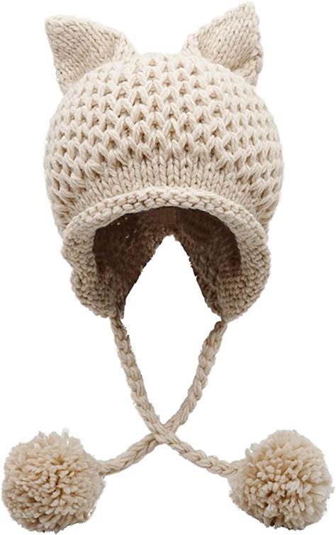 Bellady Winter Cute Cat Ears Knit Hat Ear Flap Crochet Beanie Hat