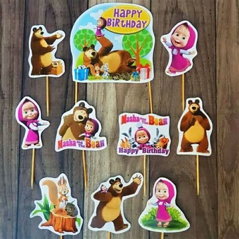 A Set Of Masha And The Bear Character Birthday Cake Toppers Cykz Shopee Philippines