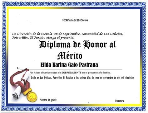 Diploma de honor al mérito con borde azul bandera Plantillas de