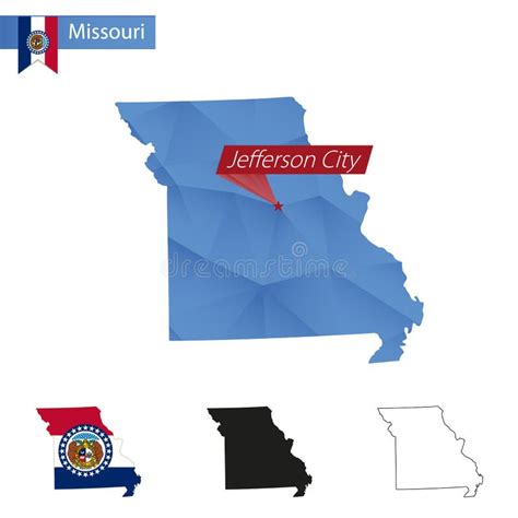State Of Missouri Blue Low Poly Map With Capital Jefferson City Stock