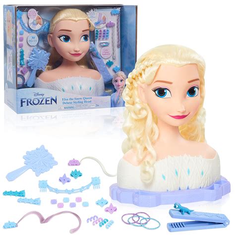 Buy Disney Frozen Deluxe Elsa Styling Head Blonde Hair 18 Piece Pretend Play Set Wear And