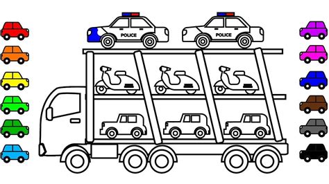 Educational fun kids coloring pages and preschool skills worksheets. Learn colors for kids with police car carrier truck ...