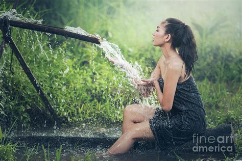 Beautiful Young Woman Takes Bath Naturally Flows Photograph By Sasin
