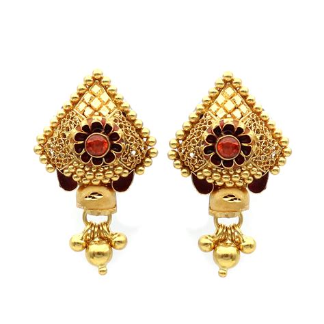22k Gold Earring India Traditional Stud Earring With Glass And Etsy Uk