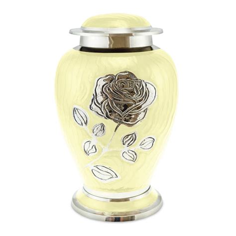 Bloom Yellow Patterned With Rose Adult Cremation Urn For Ashes