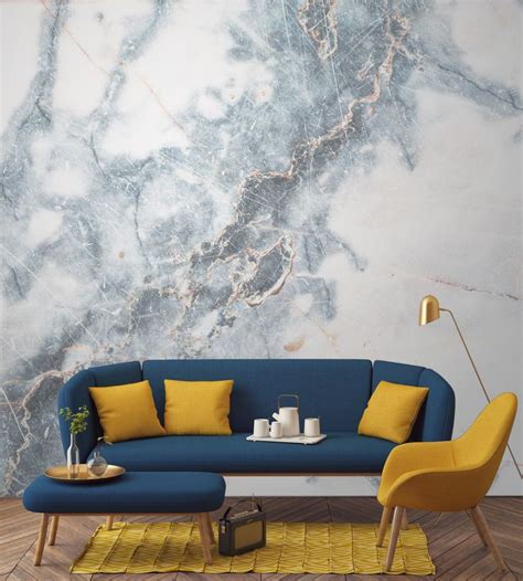 Deep Blue Clouded Marble Wallpaper Mural Hovia Trending Decor