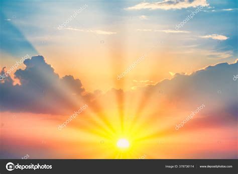 Sunset Sun Clouds Blue Orange Dramatic Sky Sun Rays Stock Photo By