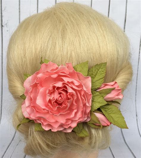 Pink Peony Hair Clip Flower Barrette Pink Wedding Hair Piece Etsy