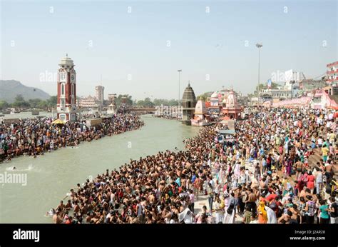 Pilgrims Bath On The Ganges River Stock Photo Alamy