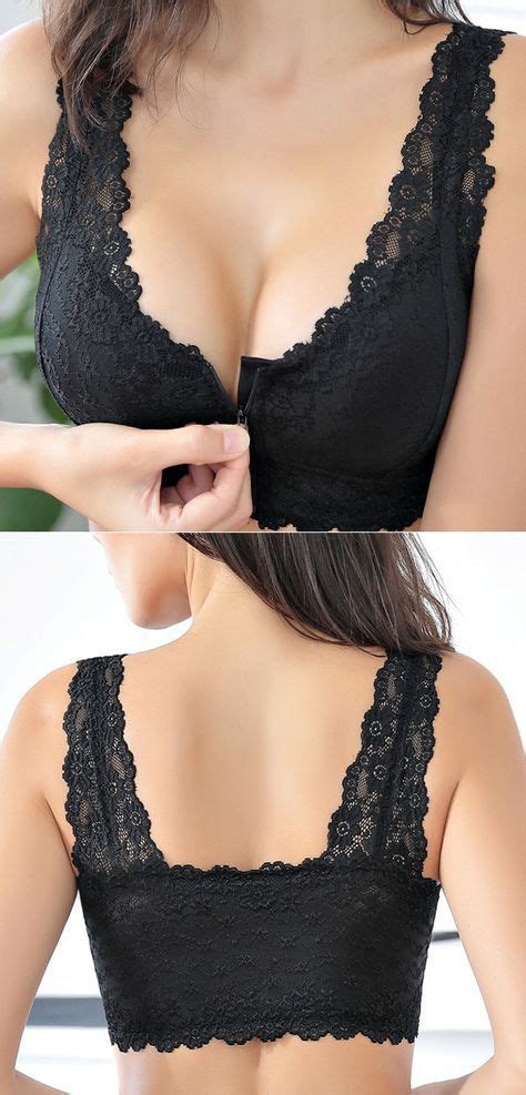 US Zip Front Cotton Lining Gather Wireless Soft Lace Comfort Embroidery Bra By Newchic To