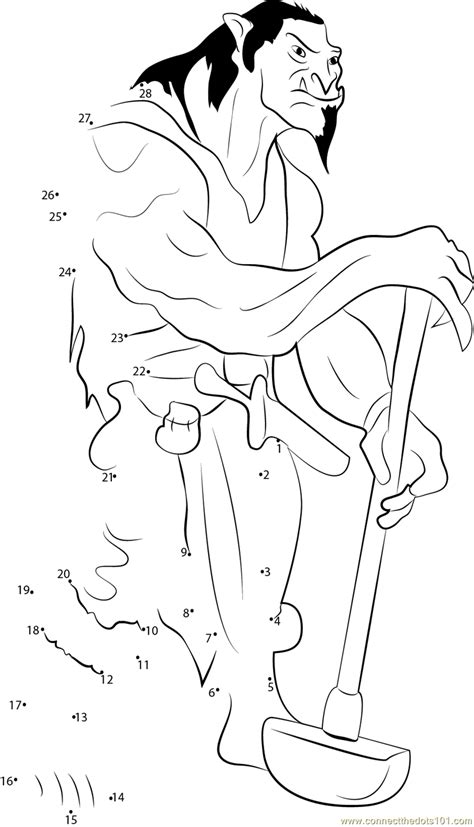Below are two sets of six dots in a hexagon. Monster Ogre dot to dot printable worksheet - Connect The Dots
