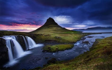Kirkjufell Volcano Mountain Waterfalls Stream Iceland Iceland