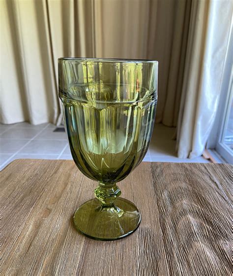 Vintage Green Glass Goblet Etsy Uk