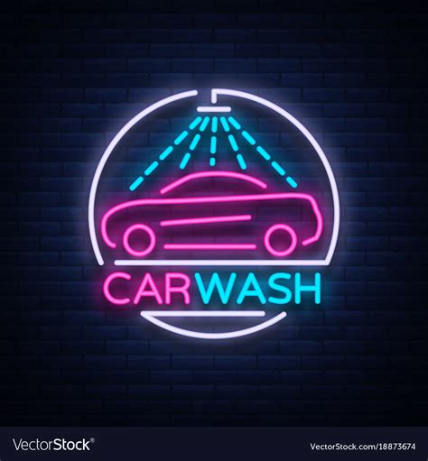 Car Wash Logo Design Emblem In Neon Style Vector Image