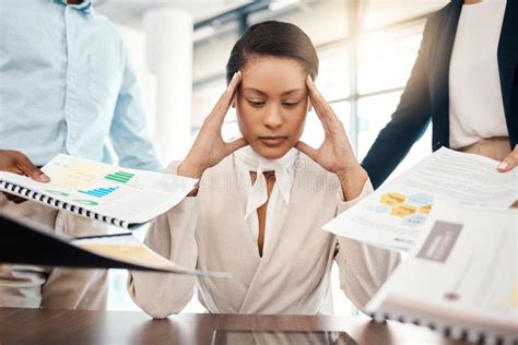 Stress Headache Burnout And Woman Overwhelmed With Workload With Poor