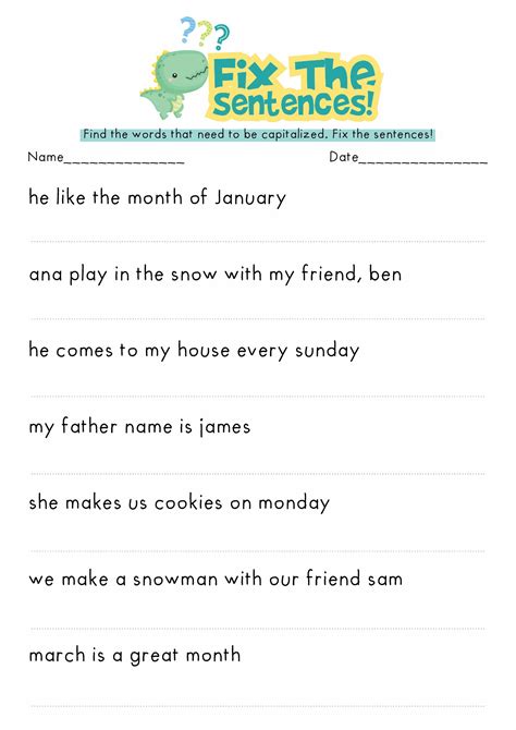 Fix The Sentences Worksheet
