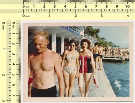 Shirtless Man Guy Bikini Woman Swimwear Lady Swimsuit Beach Vintage
