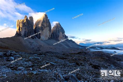 Europe Italy South Tyrol The Dolomites Tre Cime Di Lavaredo Stock