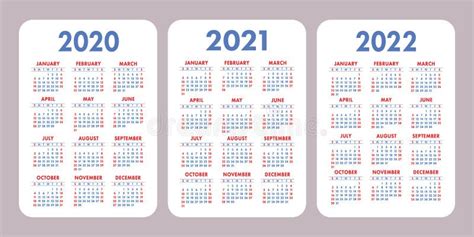 Calendar 2020 2021 2022 Years Vertical Vector Calender Design