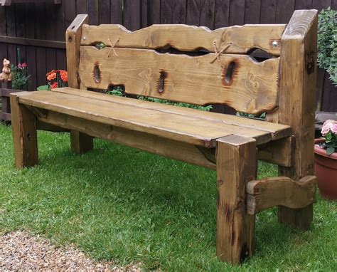 Wooden Garden Bench Rustic Solid Wood Chunky Dark Oak Stained Etsy