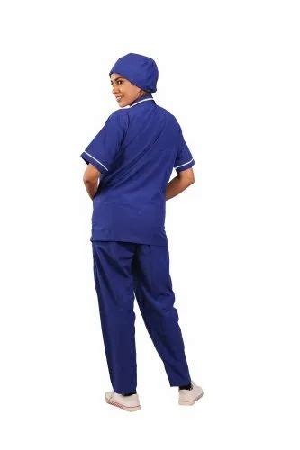 Unisex Pure Cotton Plain Blue Nurse Uniform For Hospital Size Medium