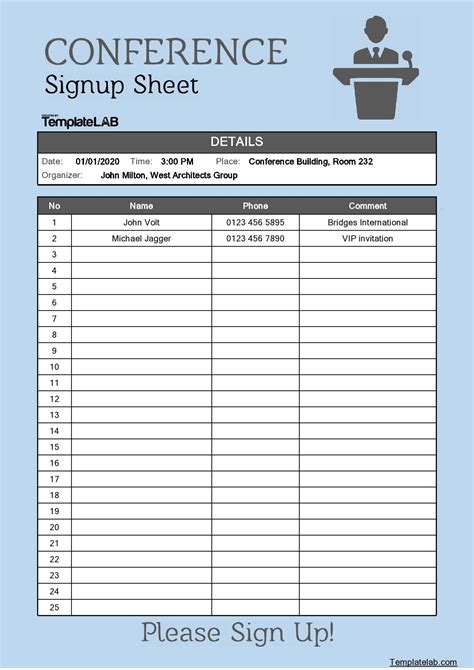 Sign Up Chart Template