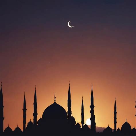 Premium Photo Silhouette Dome Mosques And Crescent Moon On Dusk Sky