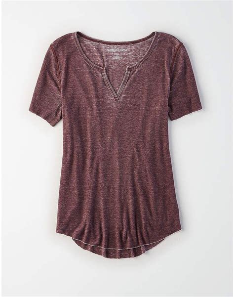 American Eagle Ae Soft And Sexy Ribbed Notch Neck T Shirt Women Shirt