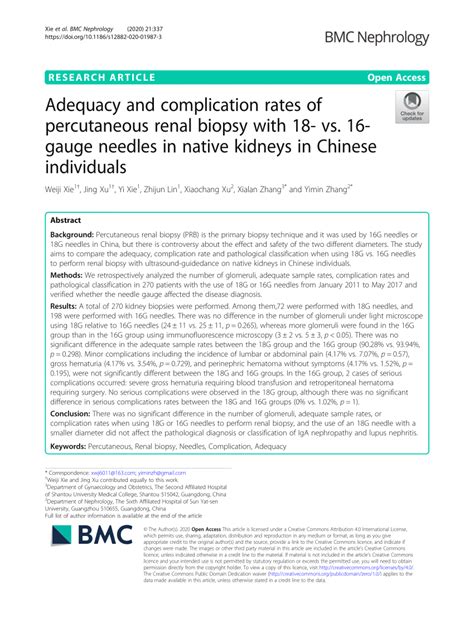 Pdf Adequacy And Complication Rates Of Percutaneous Renal Biopsy With