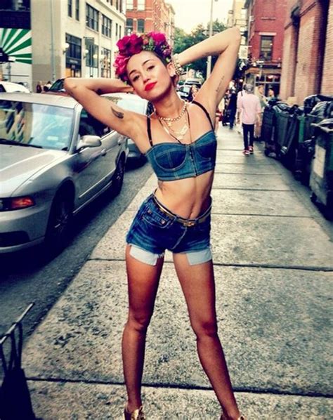 Miley Cyrus Twitter She Gets Turnt In Tiny Denim Hot Pants And Bra Top