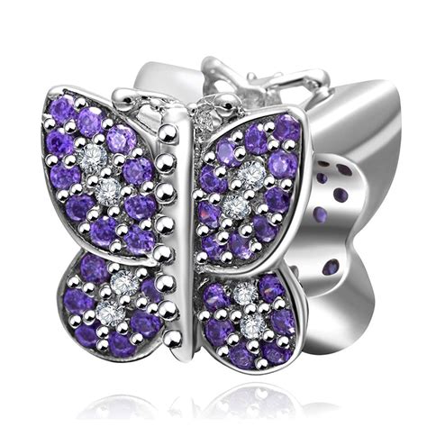 Butterfly Charm With Purple Cz 925 Sterling Silver Animal Charm For