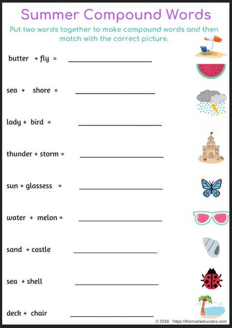 Summer Spelling Compound Words 2 The Mum Educates
