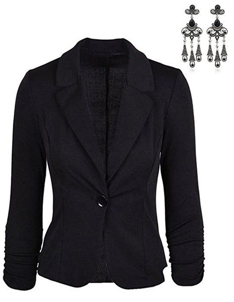 modetrend women s one button basic blazer slim fit long sleeve jacket suit outerwear black l