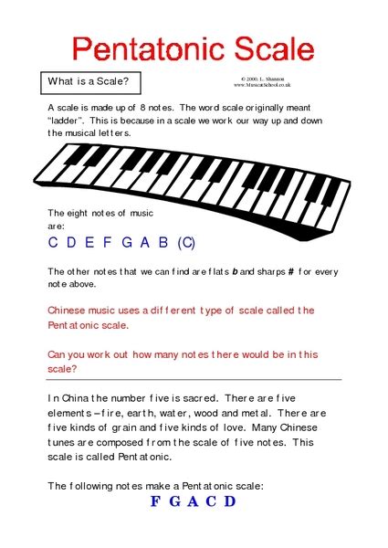 Pentatonic Scale Chinese Music Worksheet For 6th 7th Grade Lesson