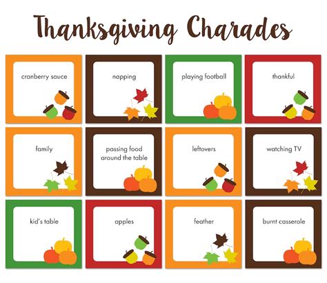 Thanksgiving Charades For Kids Thanksgiving Game Printable Game