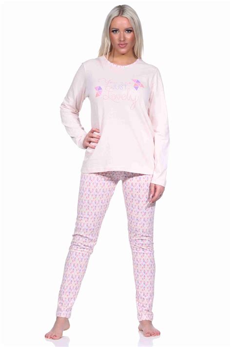 Damen Langarm Schlafanzug Pyjama Mit Allover Druck Und Frontprint 191 201 10 856 Tag Und