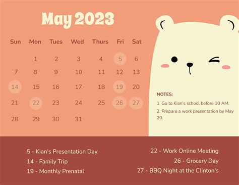 Cute 2023 Calendar Template Download In Word Illustrator Psd