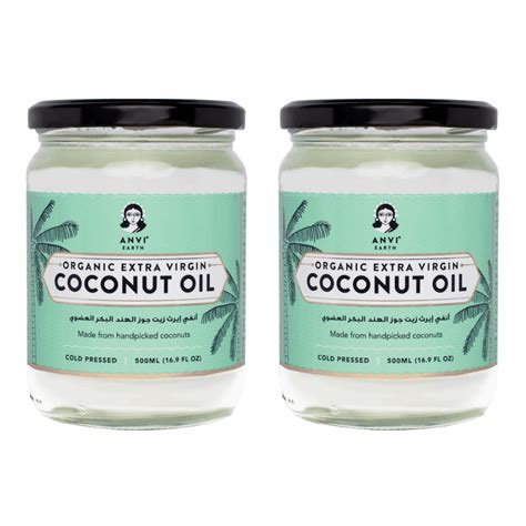 Organic Extra Virgin Coconut Oil Pack Of 2 500 Ml X 2 Anvi Earth