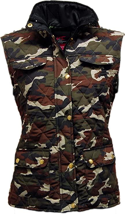 womens camo camouflage military gilet quilted hooded bodywarmer jacket uk clothing