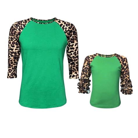 Mommy And Me Matching Cheetah Print Green Raglan T Shirt Cute Top Women