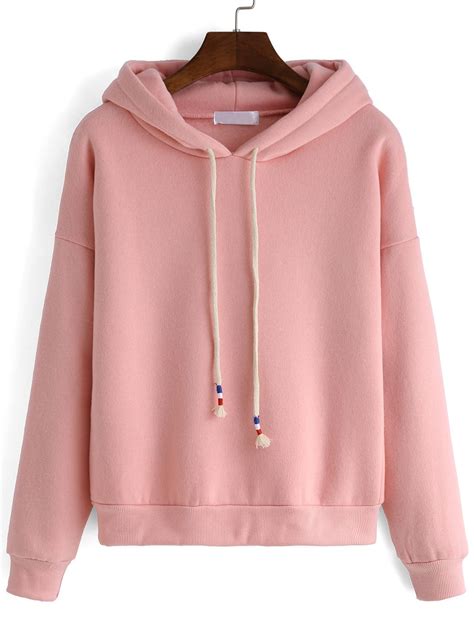 Hooded Drawstring Loose Pink Sweatshirt Fashion Clothes Outfits