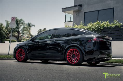 Black Tesla Model X With Imperial Red 22 Inch Mx114 Forged Wheels By T