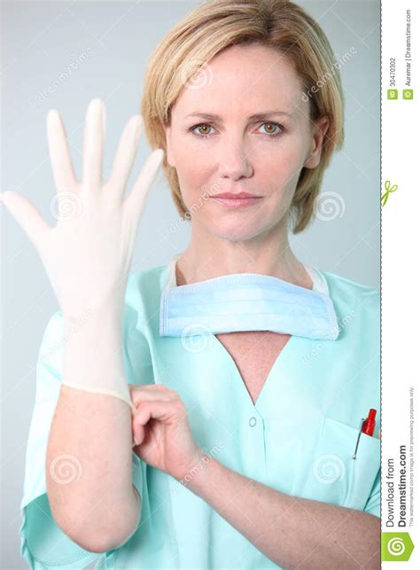 Latex Glove Nurse Black Blonde Pussy