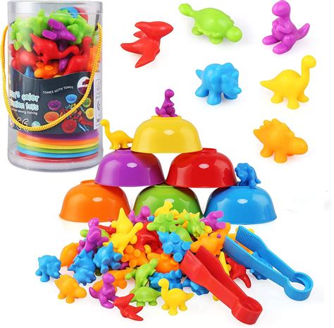 Leadstar Montessori Counting Toys58pcs Rainbow Counting Dinosaurs With