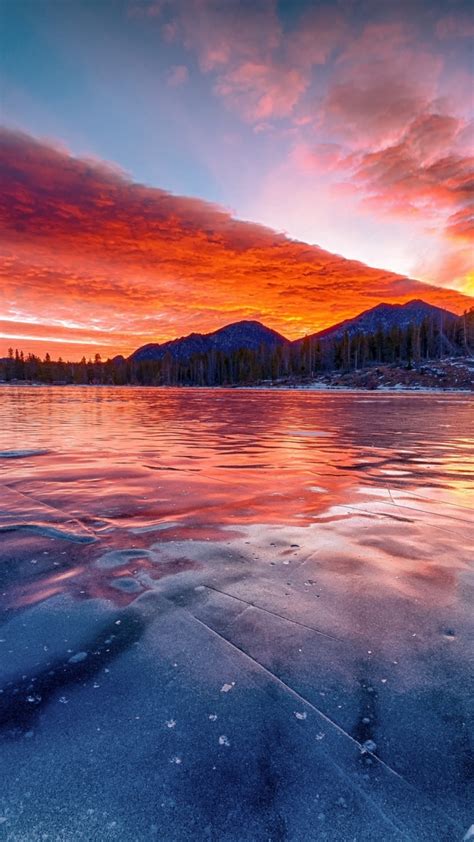 Download 720x1280 Wallpaper Frozen Lake Sunset Winter Skyline