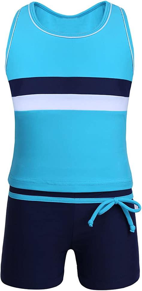 Winying 2pcs Girls Tankini Swimsuit Racer Back Striped Top