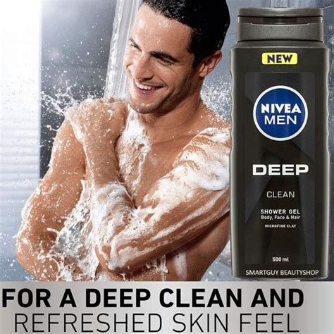 Nivea For Men Deep Refresh Shower Gel เจลอาบน้ำทำความสะอาดผิวหน้าผิวกาย