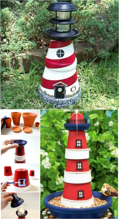 Charmingly Nautical Diy Garden Decoration Clay Pot Lighthouse Diy